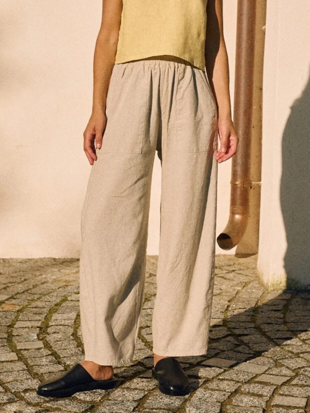 Linenfox Clarie Barrel Pants Linen Natural Cotton Blend Wide Leg High Waist L-XL